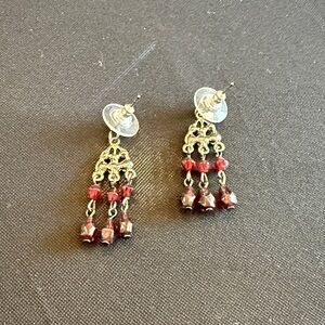 Elegant Gold and Red Dangle Earrings